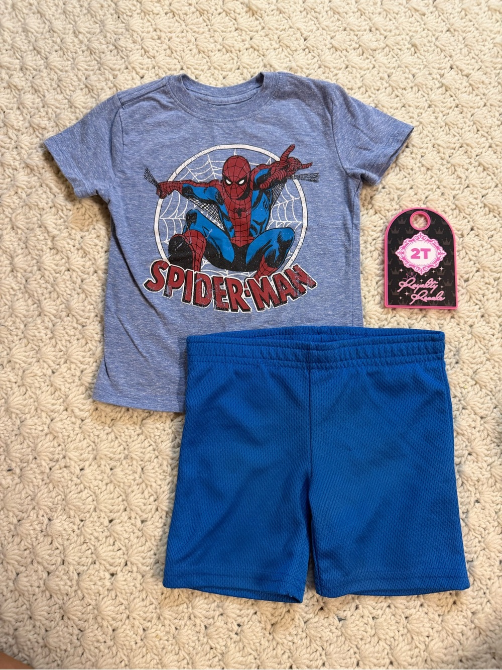 Marvel Spider-Man Heather Blue Graphic Tee with Royal Blue Mesh Shorts Set